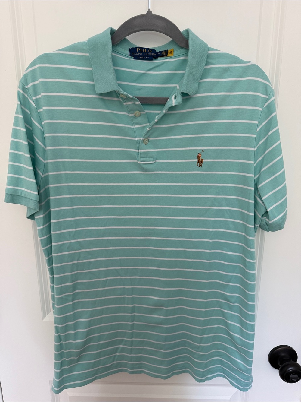 Polo by Ralph Lauren Mint Green and White Striped Polo Shirt